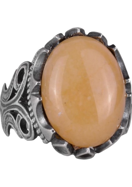 925 Ayar Katı Gümüş Erkek Yüzük - Doğal Taş Seçenekleri ile El Yapımı Tasarım (Sarı Akik Taşı)