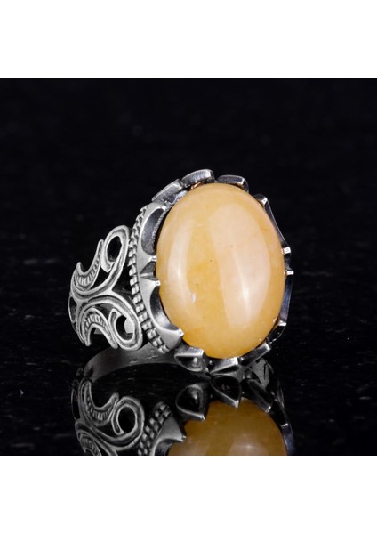 925 Ayar Katı Gümüş Erkek Yüzük - Doğal Taş Seçenekleri ile El Yapımı Tasarım (Sarı Akik Taşı) fiyatları