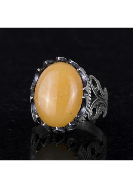 925 Ayar Katı Gümüş Erkek Yüzük - Doğal Taş Seçenekleri ile El Yapımı Tasarım (Sarı Akik Taşı) fırsatları