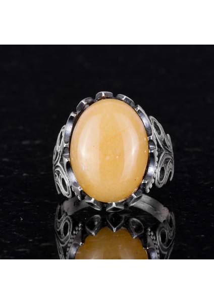 925 Ayar Katı Gümüş Erkek Yüzük - Doğal Taş Seçenekleri ile El Yapımı Tasarım (Sarı Akik Taşı) indirimleri