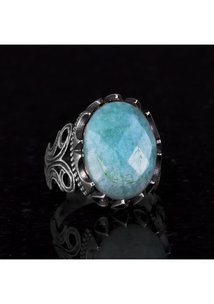 925 Ayar Katı Gümüş Erkek Yüzük - Doğal Amazonit Taş ile El Yapımı Tasarım fırsatları