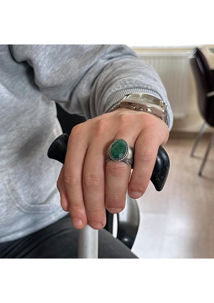 Doğal Taş Yüzük Erkekler Için, 925 Ayar Gümüş Yüzük, (Zümrüt) modelleri