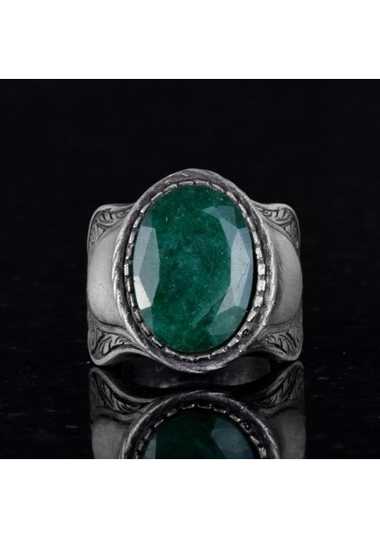 Doğal Taş Yüzük Erkekler Için, 925 Ayar Gümüş Yüzük, (Zümrüt) indirimleri