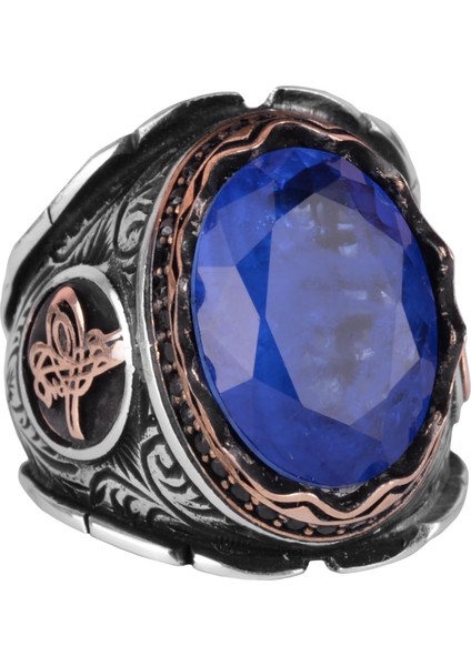 925 Ayar Gümüş Yüzük, Osmanlı Gümüş Yüzük, Lacivert Paraiba Yapay Taş Yüzük