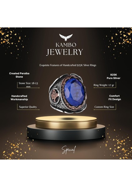 925 Ayar Gümüş Yüzük, Osmanlı Gümüş Yüzük, Lacivert Paraiba Yapay Taş Yüzük fiyatları