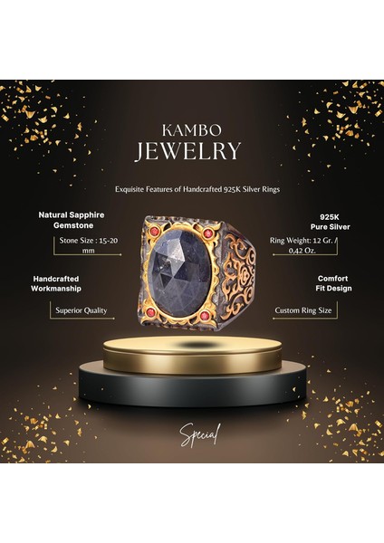Erkek Sterlin Gümüş Sultan Yüzük - Doğal Safir Taşı fiyatları