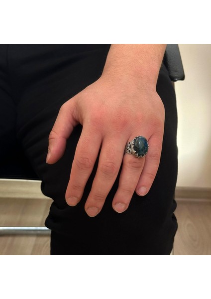 925 Ayar Sert Gümüş Erkek Yüzük - Doğal Taş Seçeneği ile El Yapımı Tasarım (Azurit) modelleri