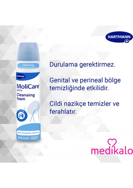 Hartmann Molicare 3’lü Cilt Bakım Seti - Temizlik Köpüğü 400ML + Çinko Krem 200ML + Nemli Mendil (Islak Mendil)