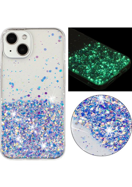 iPhone 13 Için 6.1 Inç Cep Telefonu Kılıfları Epoksi Tpu Glitter Sparkle Aydınlık Telefon Kapağı-Mor (Yurt Dışından)