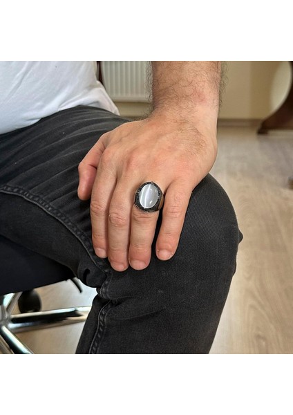 Davud Yıldızı Yüzüğü, Oluşturulmuş Taş Yüzük, 925 Ayar Gümüş Süleyman Yüzüğü (Beyaz Kedi Gözü Oluşturulmuş Taş) modelleri