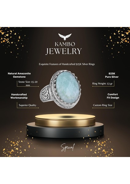 Doğal Taş Yüzük - 925 Ayar Saf Gümüş Yüzük, Erkekler Için, Amazonit Taşı fiyatları