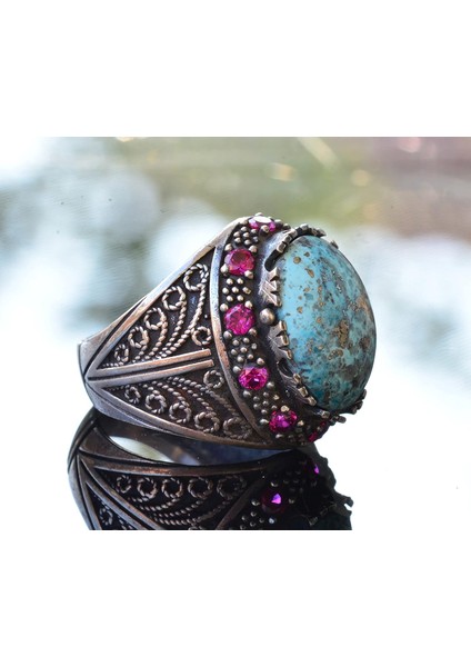 Arizona Turkuaz Oval Taş Yüzük, Sultan Yüzüğü, Sterling Silver Gümüş Unisex Yüzük fırsatları
