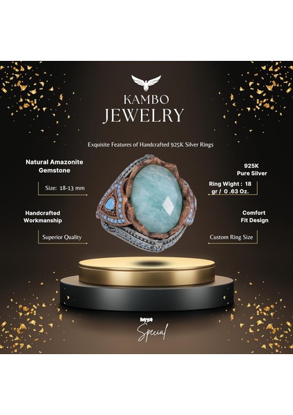 Gerçek Doğal Taş Yüzük - El Yapımı 925 Ayar Gümüş Yüzük (Amazonit) fiyatları