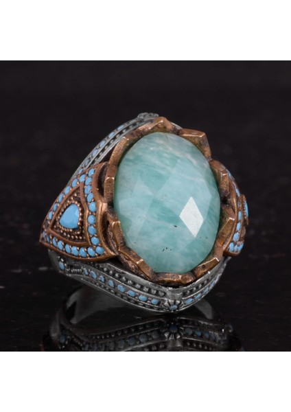 Gerçek Doğal Taş Yüzük - El Yapımı 925 Ayar Gümüş Yüzük (Amazonit) indirimleri