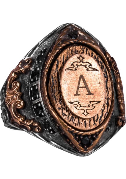 925 Ayar Gümüş Kişiselleştirilebilir Yüzük - Bronz Kaplama Monogram Yüzük