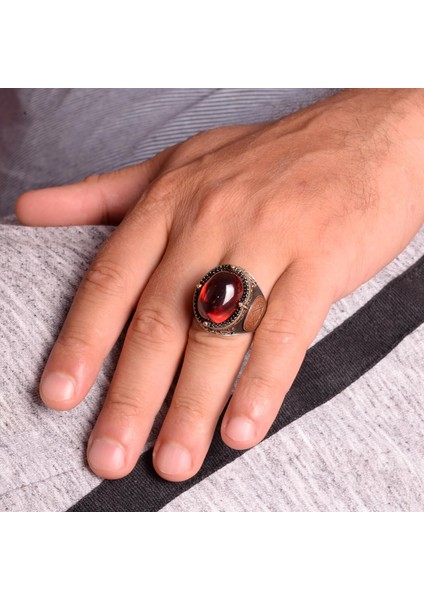 David Yıldızı Yüzük, Yapay Taş Yüzük, 925 Ayar Gümüş Süleyman Yüzüğü (Cabochon Yapay Garnet Taşı) modelleri