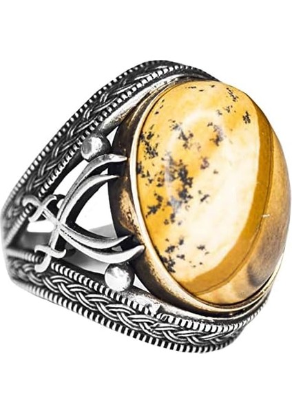 El Yapımı Sterlin Gümüş Erkek Yüzük | Doğal Resim Jasper Taşı | Topraklama ve Stabilite Tasarımı