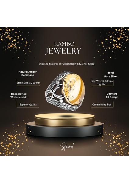 El Yapımı Sterlin Gümüş Erkek Yüzük | Doğal Resim Jasper Taşı | Topraklama ve Stabilite Tasarımı fiyatları
