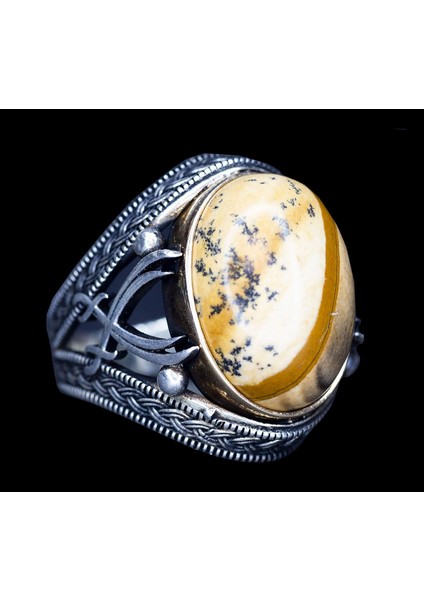 El Yapımı Sterlin Gümüş Erkek Yüzük | Doğal Resim Jasper Taşı | Topraklama ve Stabilite Tasarımı fırsatları
