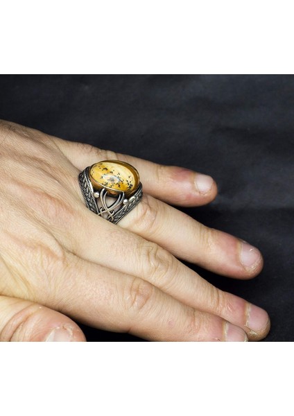 El Yapımı Sterlin Gümüş Erkek Yüzük | Doğal Resim Jasper Taşı | Topraklama ve Stabilite Tasarımı indirimleri