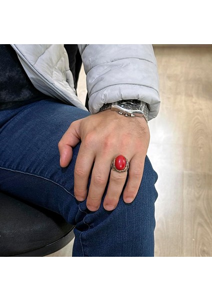 Kırmızı Mercan Yapay Taş Yüzük, Denizci Halat Gümüş Yüzük, 925 Ayar Gümüş Yapay Taş Yüzükler - Çeşitli & Farklı Koleksiyon modelleri