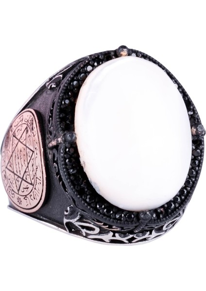 David Yıldızı Yüzüğü, Doğal Sedef Taşlı Yüzük - 925 Ayar Gümüş Yüzük