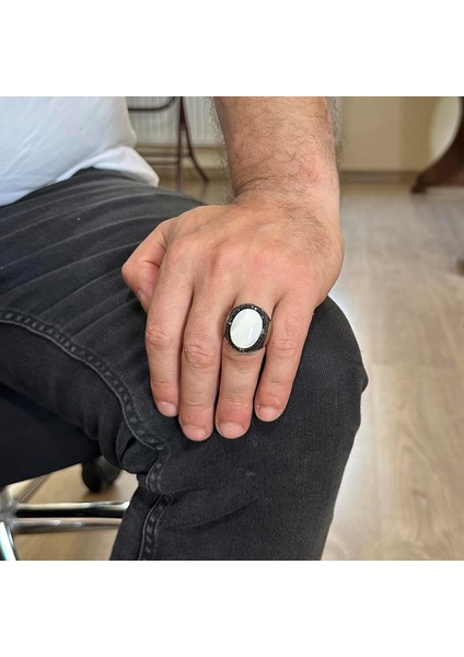 David Yıldızı Yüzüğü, Doğal Sedef Taşlı Yüzük - 925 Ayar Gümüş Yüzük modelleri