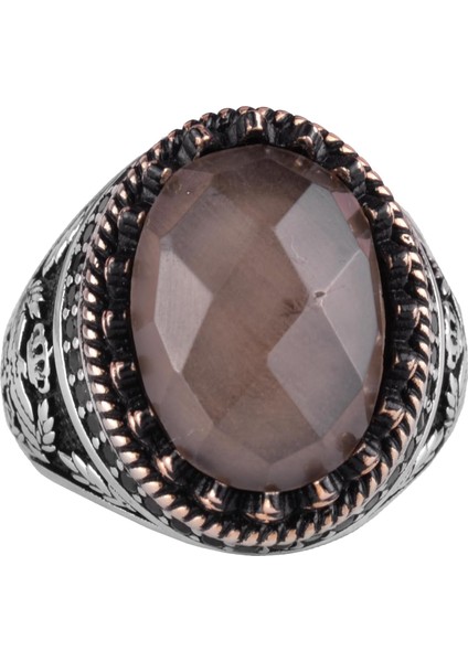 Doğal Taş Yüzük - El Yapımı Kartal Yüzüğü - 925 Ayar Gümüş Yüzük (Dumanlı Topaz)