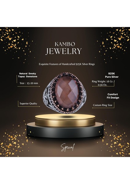 Doğal Taş Yüzük - El Yapımı Kartal Yüzüğü - 925 Ayar Gümüş Yüzük (Dumanlı Topaz) fiyatları