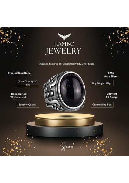 Yapay Taş Yüzük, 925 Ayar Gümüş Yüzük, Tasarım Gümüş Erkek Yüzüğü (Mavi Güneş Taşı Yapay Taş) fiyatları