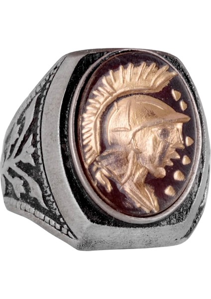 Amerikan Baş Şef Yüzüğü - Doğal Akik Taşı Yüzüğü - 925 Ayar Gümüş Yüzük - Oymalı Taş Yüzük