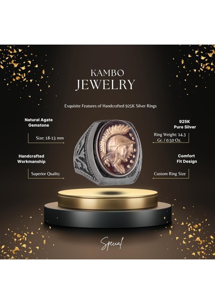 Amerikan Baş Şef Yüzüğü - Doğal Akik Taşı Yüzüğü - 925 Ayar Gümüş Yüzük - Oymalı Taş Yüzük fiyatları