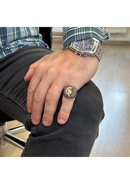 Amerikan Baş Şef Yüzüğü - Doğal Akik Taşı Yüzüğü - 925 Ayar Gümüş Yüzük - Oymalı Taş Yüzük modelleri