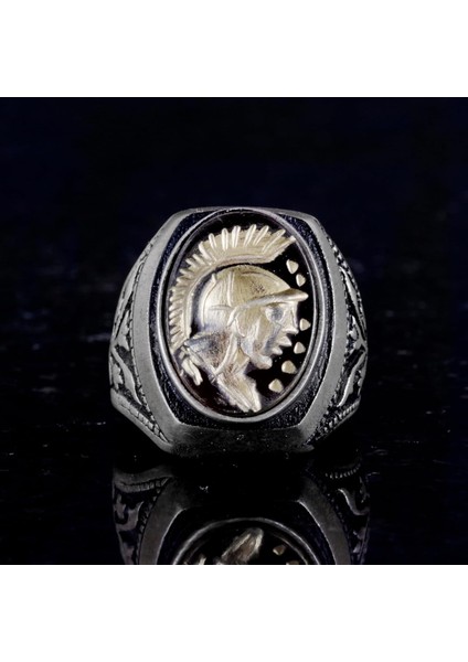 Amerikan Baş Şef Yüzüğü - Doğal Akik Taşı Yüzüğü - 925 Ayar Gümüş Yüzük - Oymalı Taş Yüzük fırsatları