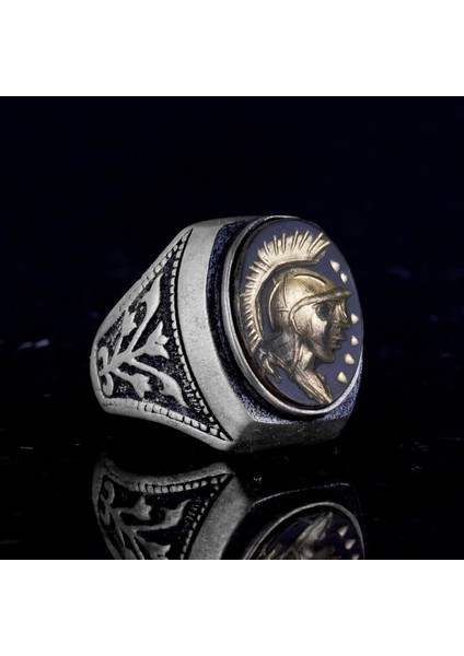 Amerikan Baş Şef Yüzüğü - Doğal Akik Taşı Yüzüğü - 925 Ayar Gümüş Yüzük - Oymalı Taş Yüzük indirimleri