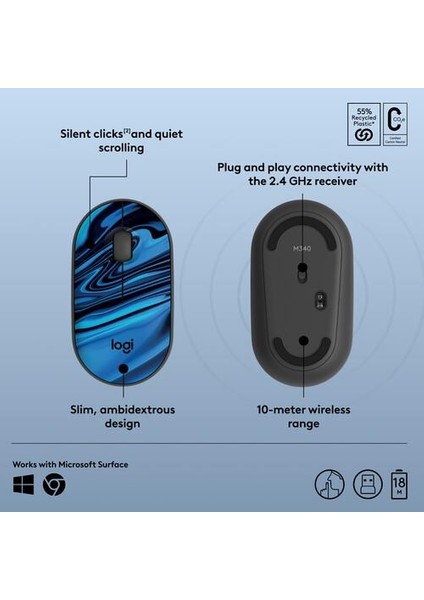 M340 Wireless Mouse Blue Galaxy