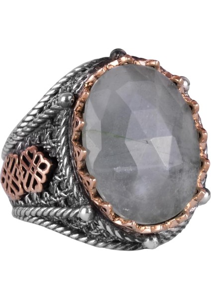 Doğal Akuamarin Taşlı Yüzük, Sakin 925 Ayar Sert Gümüş Erkek Yüzük