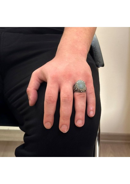 Doğal Akuamarin Taşlı Yüzük, Sakin 925 Ayar Sert Gümüş Erkek Yüzük modelleri