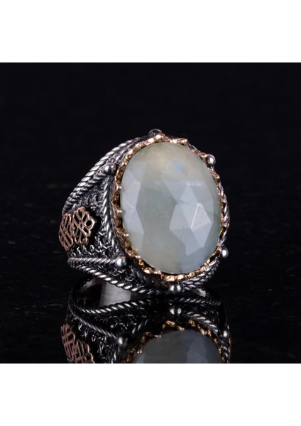 Doğal Akuamarin Taşlı Yüzük, Sakin 925 Ayar Sert Gümüş Erkek Yüzük fırsatları