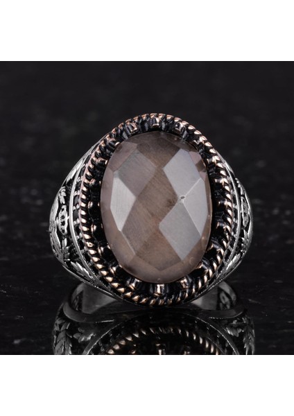 Doğal Taş Yüzük - El Yapımı Kartal Yüzüğü - 925 Ayar Gümüş Yüzük (Dumanlı Topaz) fırsatları