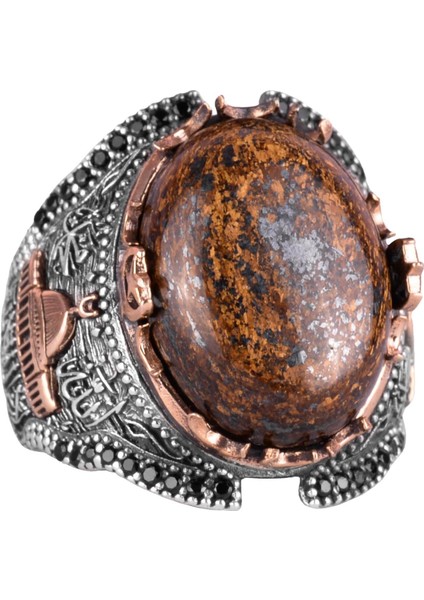 Doğal Bronzit Taş Yüzük, 925 Ayar Sert Gümüş Erkek Yüzüğü