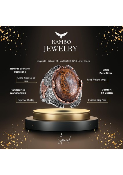 Doğal Bronzit Taş Yüzük, 925 Ayar Sert Gümüş Erkek Yüzüğü fiyatları