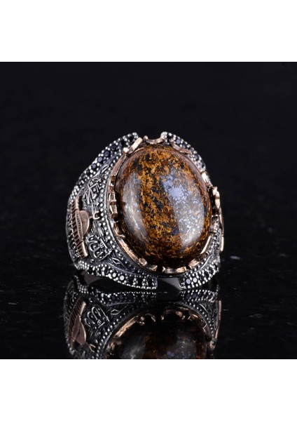 Doğal Bronzit Taş Yüzük, 925 Ayar Sert Gümüş Erkek Yüzüğü fırsatları
