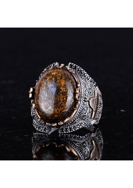 Doğal Bronzit Taş Yüzük, 925 Ayar Sert Gümüş Erkek Yüzüğü indirimleri