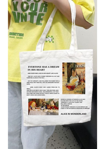 Alice In Wonderland Tasarım Bez Çanta Alışveriş Çantası, Kitap Çantası, Omuz Çantası, Tote Bag fiyatları