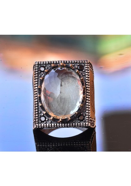 Doğal Citrin Taşı Yüzük, 17.45 Karat, Erkek Gümüş Yüzük, Süleyman Mührü Yüzüğü fiyatları