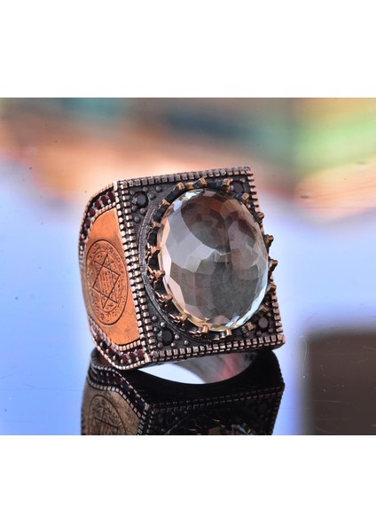 Doğal Citrin Taşı Yüzük, 17.45 Karat, Erkek Gümüş Yüzük, Süleyman Mührü Yüzüğü modelleri