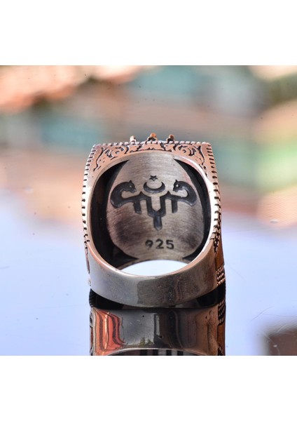 Doğal Citrin Taşı Yüzük, 17.45 Karat, Erkek Gümüş Yüzük, Süleyman Mührü Yüzüğü indirimleri