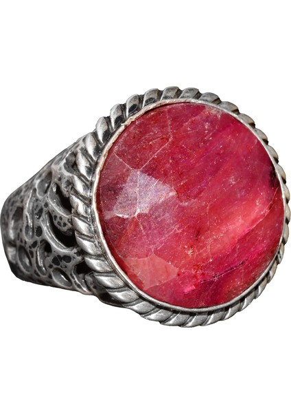 Yakut Doğal Taş Yüzük, 19.20 Karat, Erkek Yüzüğü, Gümüş Yüzük