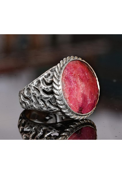 Yakut Doğal Taş Yüzük, 19.20 Karat, Erkek Yüzüğü, Gümüş Yüzük fırsatları